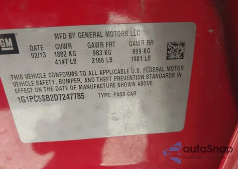 2013 Chevrolet Cruze 1Lt Auto from USA, damaged, VIN 1G1PC5SB2D7247785